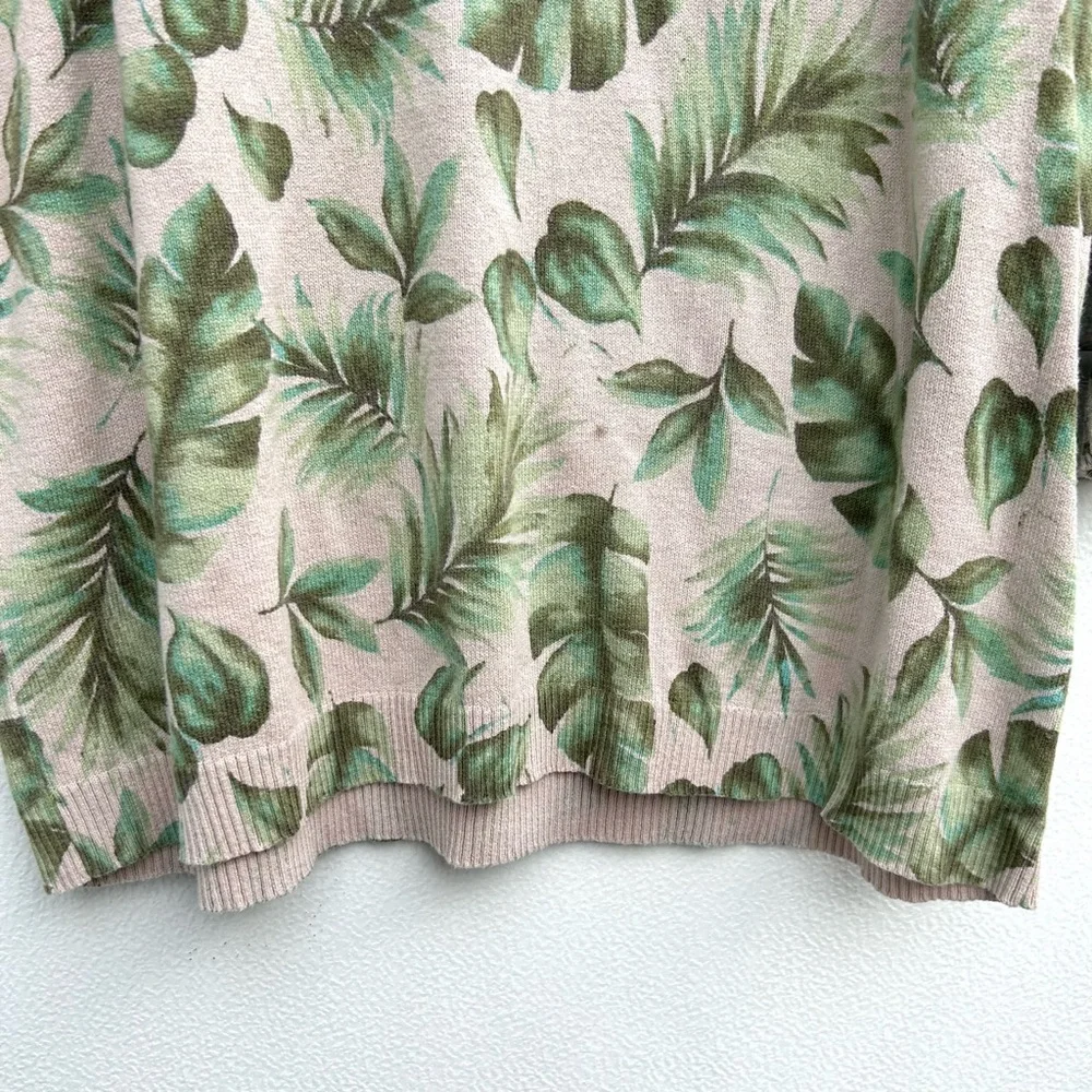 J. Jill Cream and Green Leaf Print Sweater - Picture 6 of 12